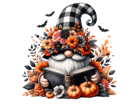 Floral Crown gnome with a hat covering his face isolated and Reading a  Book and flowers