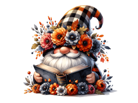 Floral Crown gnome with a hat covering his face isolated and Reading a  Book and flowers