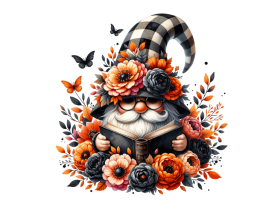 Floral Crown gnome with a hat covering his face isolated and Reading a  Book and flowers