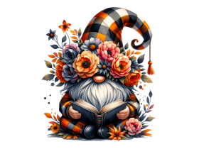 Floral Crown gnome with a hat covering his face isolated and Reading a  Book and flowers