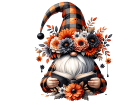 Floral Crown gnome with a hat covering his face isolated and Reading a  Book and flowers