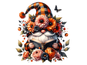 Floral Crown gnome with a hat covering his face isolated and Reading a  Book and flowers