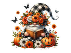 Floral Crown gnome with a hat covering his face isolated and Reading a  Book and flowers