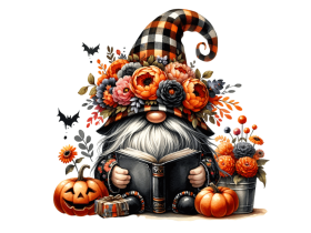 Floral Crown gnome with a hat covering his face isolated and Reading a  Book and flowers