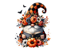 Floral Crown gnome with a hat covering his face isolated and Reading a  Book and flowers