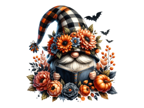 Floral Crown gnome with a hat covering his face isolated and Reading a  Book and flowers