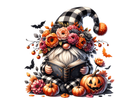 Floral Crown gnome with a hat covering his face isolated and Reading a  Book and flowers