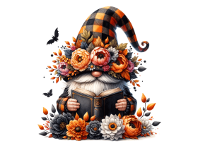 Floral Crown gnome with a hat covering his face isolated and Reading a  Book and flowers