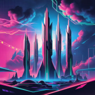 futuristic cityscape illustration crafted in vibrant 3