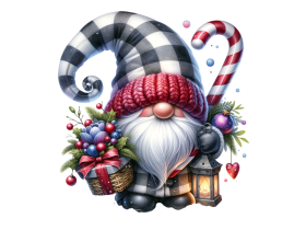 Gnome's fishing Christmas  with a hat covering his face isolated and cut-out on white background