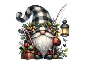 Gnome's fishing Christmas  with a hat covering his face isolated and cut-out on white background