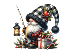 Gnome's fishing Christmas  with a hat covering his face isolated and cut-out on white background