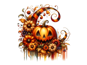 Halloween Pumpkin Flowers Clipart PNG File