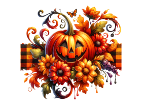 Halloween Pumpkin Flowers Clipart PNG File