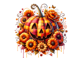 Halloween Pumpkin Flowers Clipart PNG File