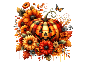 Halloween Pumpkin Flowers Clipart PNG File