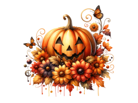 Halloween Pumpkin Flowers Clipart PNG File