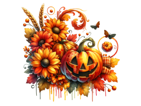 Halloween Pumpkin Flowers Clipart PNG File