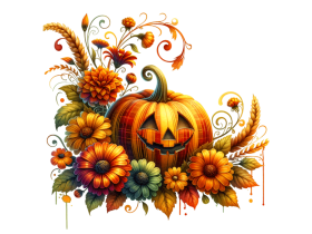 Halloween Pumpkin Flowers Clipart PNG File