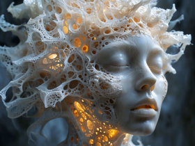 Intricate Ivory Head Sculpture with Lace Like Patterns