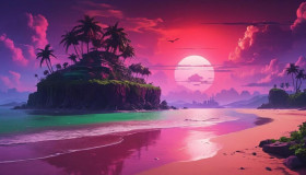 Pink sunset island