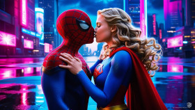 supergirl and spiderman kissing