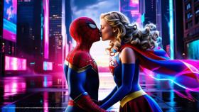 supergirl and spiderman kissing