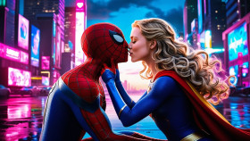 supergirl and spiderman kissing