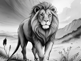 The lion, with its detailed mane and powerful presence, embodies strength and grace.