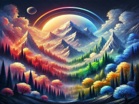 Title:  "Colorful Mountain Painting: Vibrant Peaks of Nature"